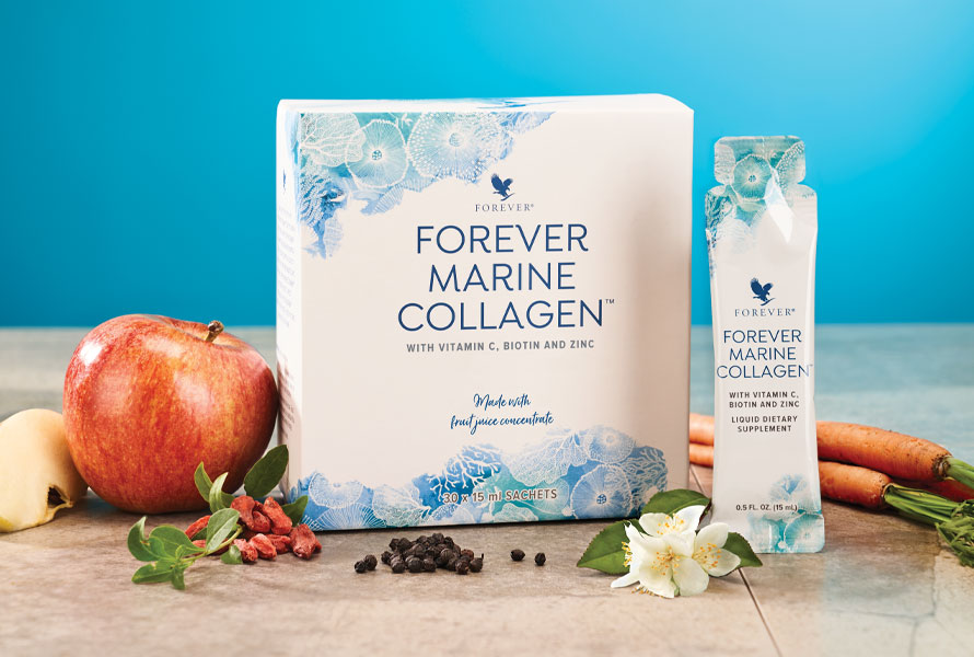 Forever Marine Collagen er vores mest eksklusive kosttilskud, der plejer huden indefra og ud. 